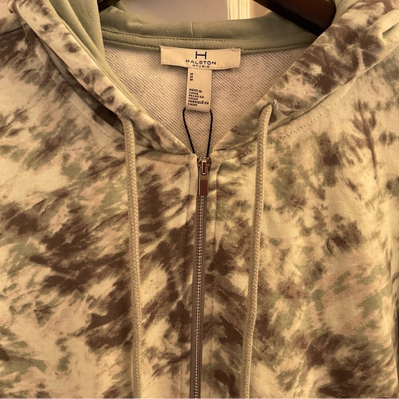H Halston Studio Tonal Tie Dye Aqua Gray Hoodie - NWT - Medium - Picture 5 of 10